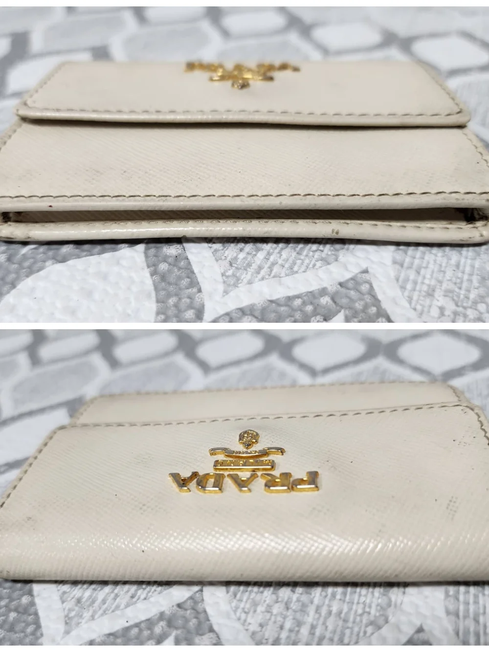 PRADA Nano Saffiano Leather Card Holder/Wallet Off-White